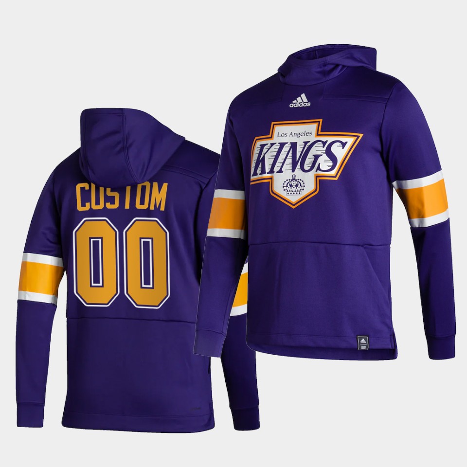 Men Los Angeles Kings #00 Custom Purple NHL 2021 Adidas Pullover Hoodie Jersey
